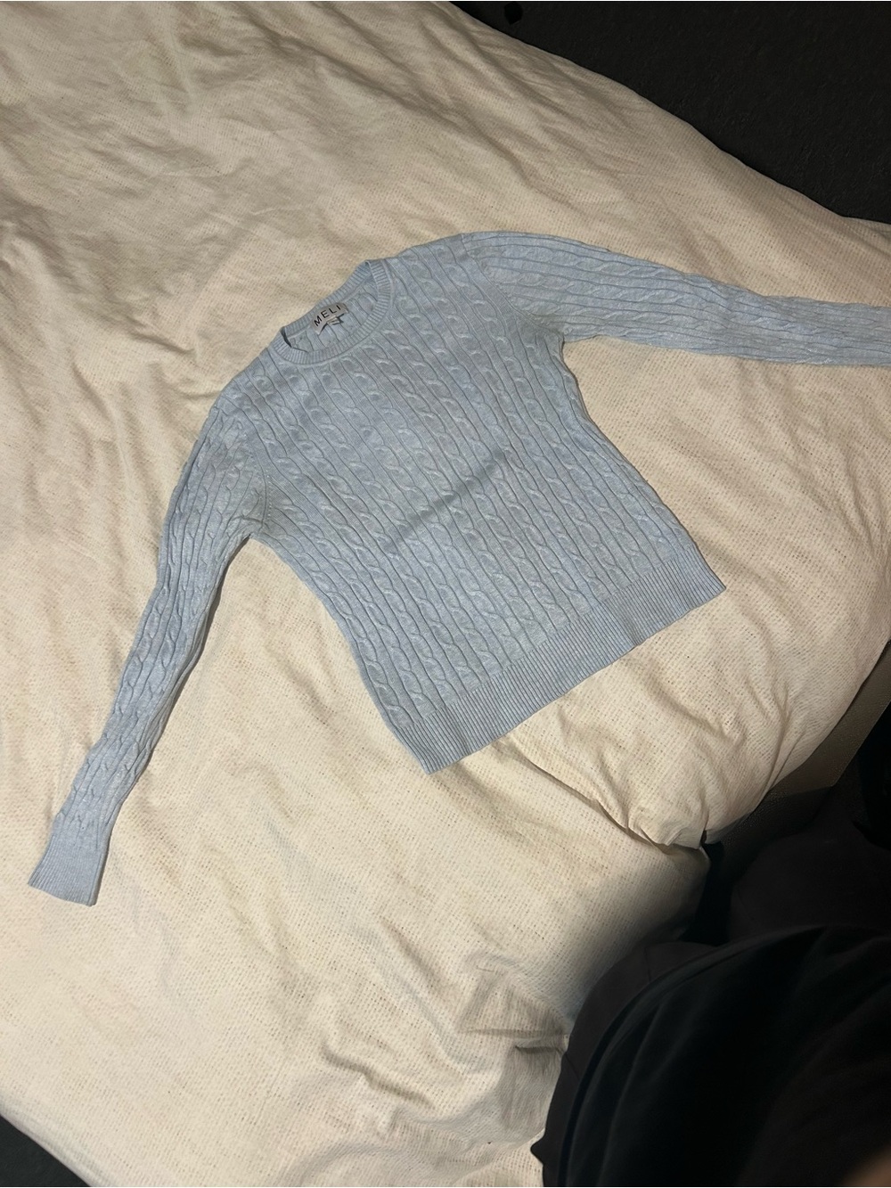 Light Blue Cable-Knit Crewneck Sweater by Aerie